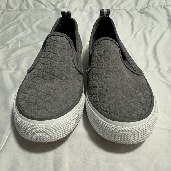 Sperry Top Side Women Seaside Quilted Suede Slip on Sneakers Gray 8 Memory Foam - Picture 3 of 13